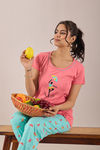 Sweet Moon Knit Cotton Pyjama Set - Aqua Pastelpink — thumbnail 5